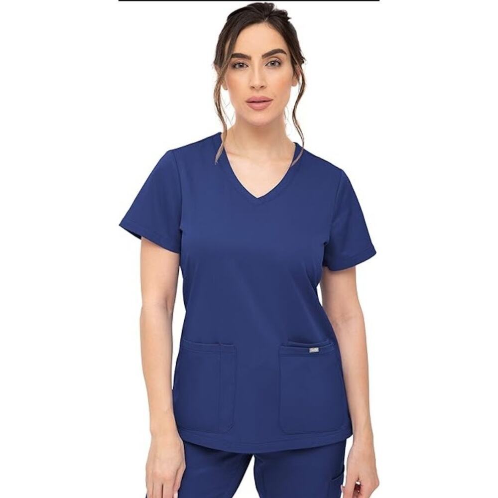 Figs blue v neck short sleeve scrub top womens size large
